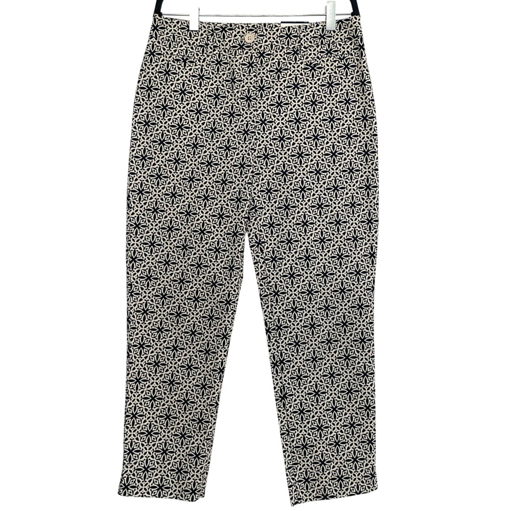 Talbots Stretch Twill Crop Pants 4P Navy White Geometric Simply Flattering NEW